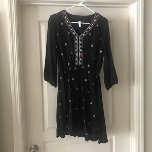 xhilaration black embroidered long sleeve dress